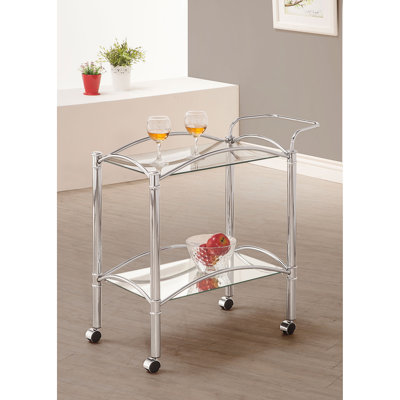 Porch & Den Chrome 2-Tier Rectangular Glass Shelf Metal Bar Cart by Lark Manor
