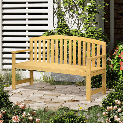 56" Outdoor Wood Bench, 2-Seater Garden Bench With Backrest And Armrest, Patio Bench For Patio, Porch, Poolside, Balcony by August Grove