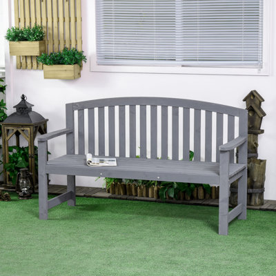 56" Outdoor Wood Bench, 2-Seater Garden Bench With Backrest And Armrest, Patio Bench For Patio, Porch, Poolside, Balcony by August Grove