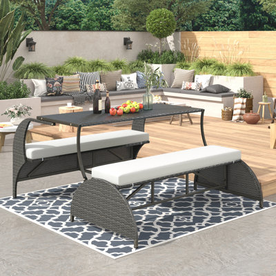 U_STYLE 2-In-1 Convertible Picnic Upholstered Bench Table,57.1" Outdoor Loveseat,Portable Picnic Table Couch,Convertible To 4 Seats&1 Table,For Garden by Highland Dunes