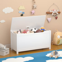 Kids Wooden Toy Storage Box With Safety Hinged Lid - Easy Assembly Toy Chest For Ages 2+, 2.7 Cubic Ft Storage Space (31.5