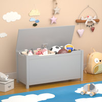 Kids Wooden Toy Storage Box With Safety Hinged Lid - Easy Assembly Toy Chest For Ages 2+, 2.7 Cubic Ft Storage Space (31.5