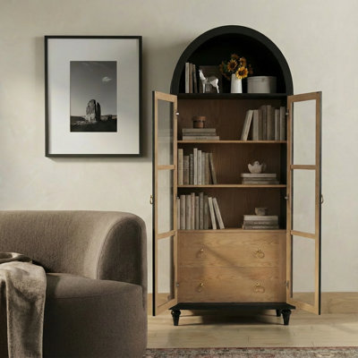 71" Arched Bookcase With Glass Doors And Solid Wood Legs - Versatile Display Cabinet & Kitchen Pantry Storage Cabinet by Ebern Designs