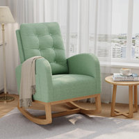 Nursery Rocking Chair, Sturdy Wooden Legs & High Backrest, Comfortable Glider Rocking Chair for Living Room or Bedroom
