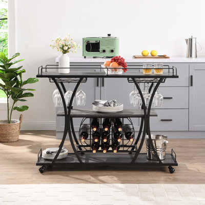 Industrial Bar Cart Kitchen Bar&Serving Cart For Home With Wheels 3 -Tier Storage Shelves by Trent Austin Design