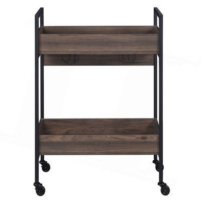 Walnut And Black Serving Cart With 2 Shelves by Latitude Run