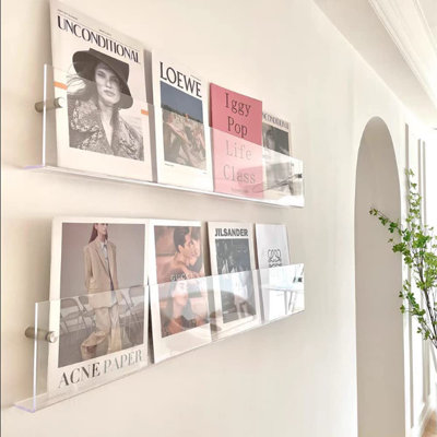 Two-Pack Wall-Mounted Acrylic Magazine Racks/Brochure Racks, 24-Inch Transparent by Wrought Studio