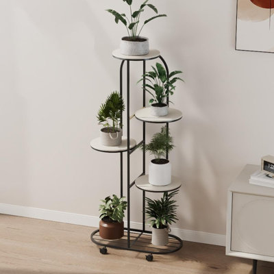 Plant Stand Metal Multiple Flower Pot Holder Shelf with Wheels Indoor Outdoor Planter Display Shelving Unit for Patio Garden Corner Balcony Living Roo by East Urban Home