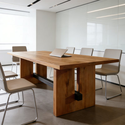 Modern Industrial Style Solid Wood Conference & Discussion Table by Inbox Zero