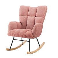 Modern Rocking Chair, Comfortable Nursery Glider with Solid Wood Base for Living Room Bedroom, Pink by Harriet Bee