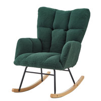 Modern Rocking Chair, Comfortable Nursery Glider with Solid Wood Base for Living Room Bedroom, Green by Harriet Bee