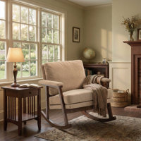 Upholstered Teddy Fabric Rocking Chair with Lumbar Pillow, Mid-Century Wooden Nursery Rocker, Comfy Reading Accent Chair for Living Room, Bedroom and by George Oliver