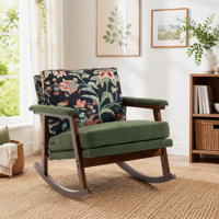 Mid Century Modern Upholstered Rocking Chair With Rubberwood Legs
