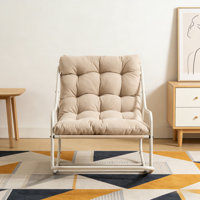 Outdoor Rocking Chair With Soft Thick Cushions, Black Frame & Grey Cushion For Patio, Living Room & Reading Nook