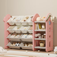 Kids Toy Storage Organizer With 12 Removable Bins, Toy Organizers And Storage With 4-tier Bookshelf For Kids Toy Storage Organizer