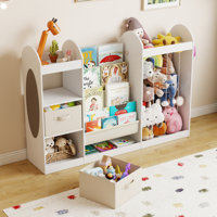 Toy Storage Organizer With Bookshelf And Stuffed Animal Storage For Kids, 4-tier Clothes Organizers With Cubbies And 2 Removable Storage Bins