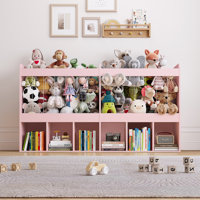 63" W Toy Storage Organizer, 240L Large Capacity Stuffed Animal Storage Cabinet with 6 Open Cubbies, Kids Bookshelf for Playroom, Nursery, Bedroom & C