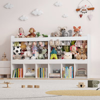 63" W Toy Storage Organizer, 240L Large Capacity Stuffed Animal Storage Cabinet with 6 Open Cubbies, Kids Bookshelf for Playroom, Nursery, Bedroom & C