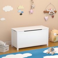 Kids Wooden Storage Toy Box with Safety Hinge Lid, Suitable for Ages 2+, White
