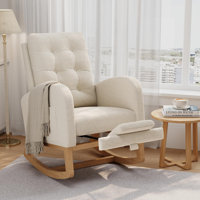 Comfortable Nursery Rocking Chair, High-Back Glider with Adjustable Footrest, Sturdy Wood Legs & Soft Lambswool Upholstery for Living Room or Bedroom, by Ebern Designs