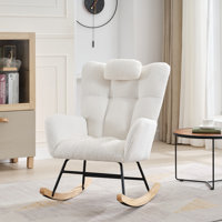 High Backrest Comfy Glider Rocker Reading Chair, Upholstered Baby Nursery Rocking Chair for Living Room or Nursing, Brown