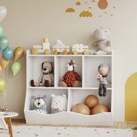3-Tier Wooden Toy Storage Organizer & Kids Bookshelf - 5-Section Book Rack Daycare Furniture, Toddler Toy Cabinet for Kindergarten, Nursery, Playroom