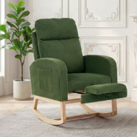Modern Nursery Rocking Chair for Dining Service – Upholstered Fleece Glider, Footrest, High Backrest, Unicolor Wood Base, Side Pocket – Comfortable Re by George Oliver
