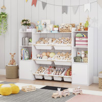 Kids Toy Storage Organizer with Bookshelf, 8 Removable Bins, 4 Open Shelves and 2 Storage Cabinets by Isabelle & Max