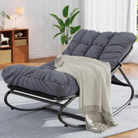 Outdoor Papasan Rocking Chair, Oversized Egg Papasan Rocking Chair, Egg Shaped Patio Chair with Ottoman, Comfy Rocker for Patio, Balcony, Porch, or In by George Oliver