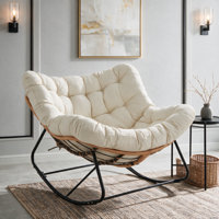 Indoor & Outdoor Papasan Rocking Chair, Oversized Padded Lounge Rocker With Cushion, Comfy Wicker Egg Lounge Chair, Large Indoor Rocking Recliner For by Lark Manor