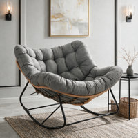 Indoor & Outdoor Papasan Rocking Chair, Oversized Padded Lounge Rocker With Cushion, Comfy Wicker Egg Lounge Chair, Large Indoor Rocking Recliner For by Lark Manor
