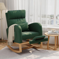 Corduroy Rocking Chair with Side Pockets & Pillow & Footrest – Modern High Back Nursery Glider with Ergonomic Support – Wood Frame Rocker for Living
