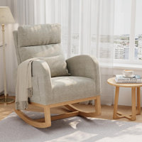 Corduroy Rocking Chair with Side Pockets & Pillow – Modern High Back Nursery Glider with Ergonomic Support – Wood Frame Rocker for Living Room. Bedr by George Oliver