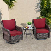 Wicker Patio Swivel Chair Set 3 Piece, 360 Degree Swivel Rocking Chairs with Glass Side Table, Outdoor Seating for Porch Backyard by August Grove