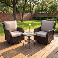 Wicker Patio Swivel Chair Set 3 Piece, 360 Degree Swivel Rocking Chairs with Glass Side Table, Outdoor Seating for Porch Backyard