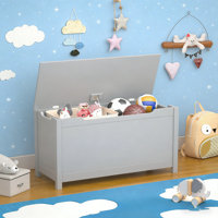 Kids Wooden Toy Box Storage with Safety Hinged Lid for Ages 2+