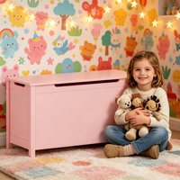 Kids Wooden Toy Box Storage with Safety Hinged Lid for Ages 2+ (White)