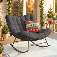 Oversized Egg-Shaped Outdoor Rocking Chair, 39" Wide Patio Rocker with 6.8" Thick Cushion, Heavy Duty Steel Frame for Porch Balcony