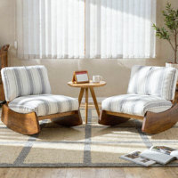 Chenille Upholstered Solid Wood Rocking Chair with Padded Seat and Back (Set of 2)