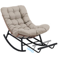 Outdoor Rocking Papasan Chair, Oversized Wicker Patio Rocker, Indoor Comfy Wicker Reading Lounge, Bed-Like Comfort Egg Chair For Bedroom,Balcony, Porc by George Oliver