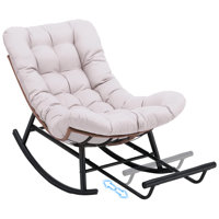 Outdoor Rocking Papasan Chair, Oversized Wicker Patio Rocker, Indoor Comfy Wicker Reading Lounge, Bed-Like Comfort Egg Chair For Bedroom,Balcony, Porc
