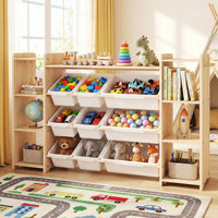 Kids Toy Storage Organizer with Bookshelf, 6 Shelves, 9 Toy Bins, 6 Hooks, Wood and White by Isabelle & Max