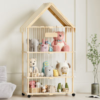 Stuffed Animal Storage House With Wheels, 3 Tier Wooden Toy Organizer For Kids by Harper Orchard