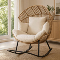Oversized Wicker Rocking Egg Chair, with Extra-Soft Pillow and Thick Cushion