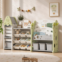 Kids Toy Storage Organizer, 4-Tier Bookshelf with 17 Removable Bins, Multi-Purpose Toy Shelf for Playroom Bedroom Nursery Living Room, Green by Isabelle & Max