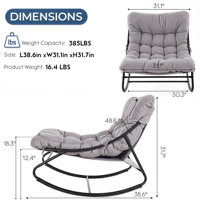 Outdoor/Indoor Papasan Rocking Chair with Ottoman, Lounge Chair with Cushion & Sturdy Metal Frame, Patio Rocker Chair for Balcony Backyard Porch Bedro by Bungalow Rose