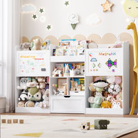 70.8"W Toy Storage Organizer with 3 Tier Montessori Bookshelf, 2 Magnetic Drawing Boards, Removable Drawer and 3 Cubbies, 2 Large Stuffed Animal Stora by Isabelle & Max
