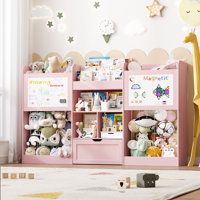 70.8"W Toy Storage Organizer with 3 Tier Montessori Bookshelf, 2 Magnetic Drawing Boards, Removable Drawer and 3 Cubbies, 2 Large Stuffed Animal Stora