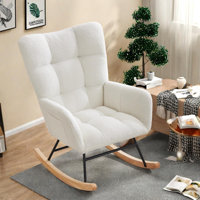 Teddy Upholstered Nursery Rocking Chair with High Back, Side Pocket and Smooth Sled Base for Living Rooms by Ebern Designs