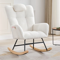 Modern Nursing Rocking Chair – Upholstered Glider with High Back & Side Pocket for Nursery, Breastfeeding, Living Room, Beige White